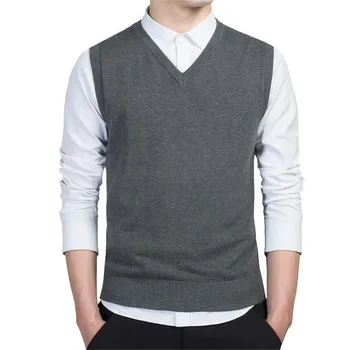 

Men's New Casual Simple Solid Color V-neck Sleeveless Mens Sweater Fashion Business Casual Elastic High Quality Men Sweaters