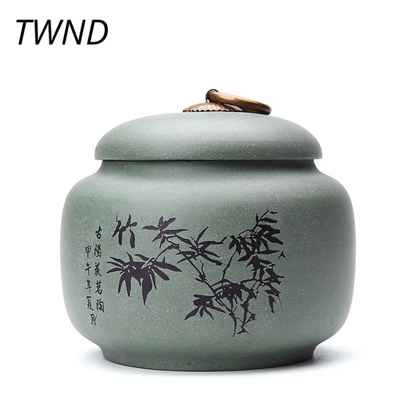 

Handpainted tea caddy small purple clay tea cans kung fu teaware