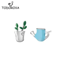 Todorova Асимметричные нежные зеленые растения в горшках, саженцы, серьги-гвоздики, женские милые серьги с голубой эмалью для полива