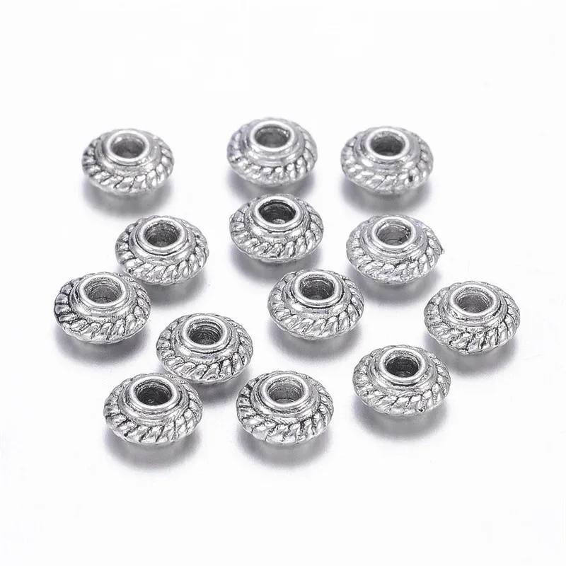 

100pcs Antique Silver Tibetan Style Bead Spacers for Jewelry Making DIY Bracelet Lead Free and Nickel Free 5x3mm Hole:1.5mm