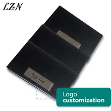 LZN Высокое качество 72 г черный PU кожа+ нержавеющая сталь бизнес имя кошелек с отделами для карт бесплатно выгравированное Имя/дата/текст для свадьбы