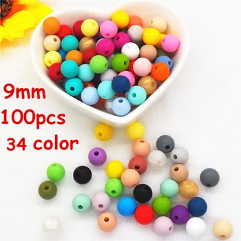 

Chengkai 100pcs 9mm BPA Free Silicone Teether Beads DIY Baby Pacifier Dummy Jewelry Making Soother Necklace Toy Accessories