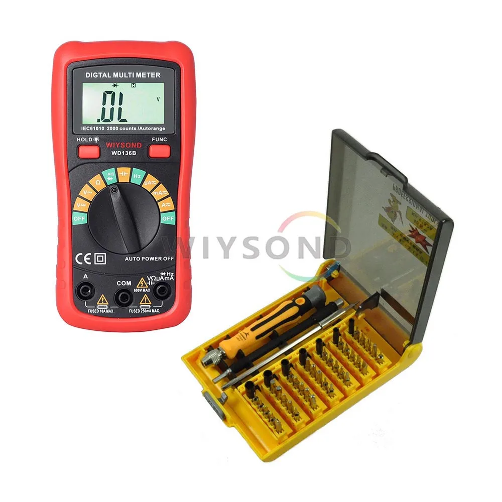 

M087 WD136B ditigal multimeter DMM 2000uF Capacitance Frequency + 45 in 1 Phone Screwdriver