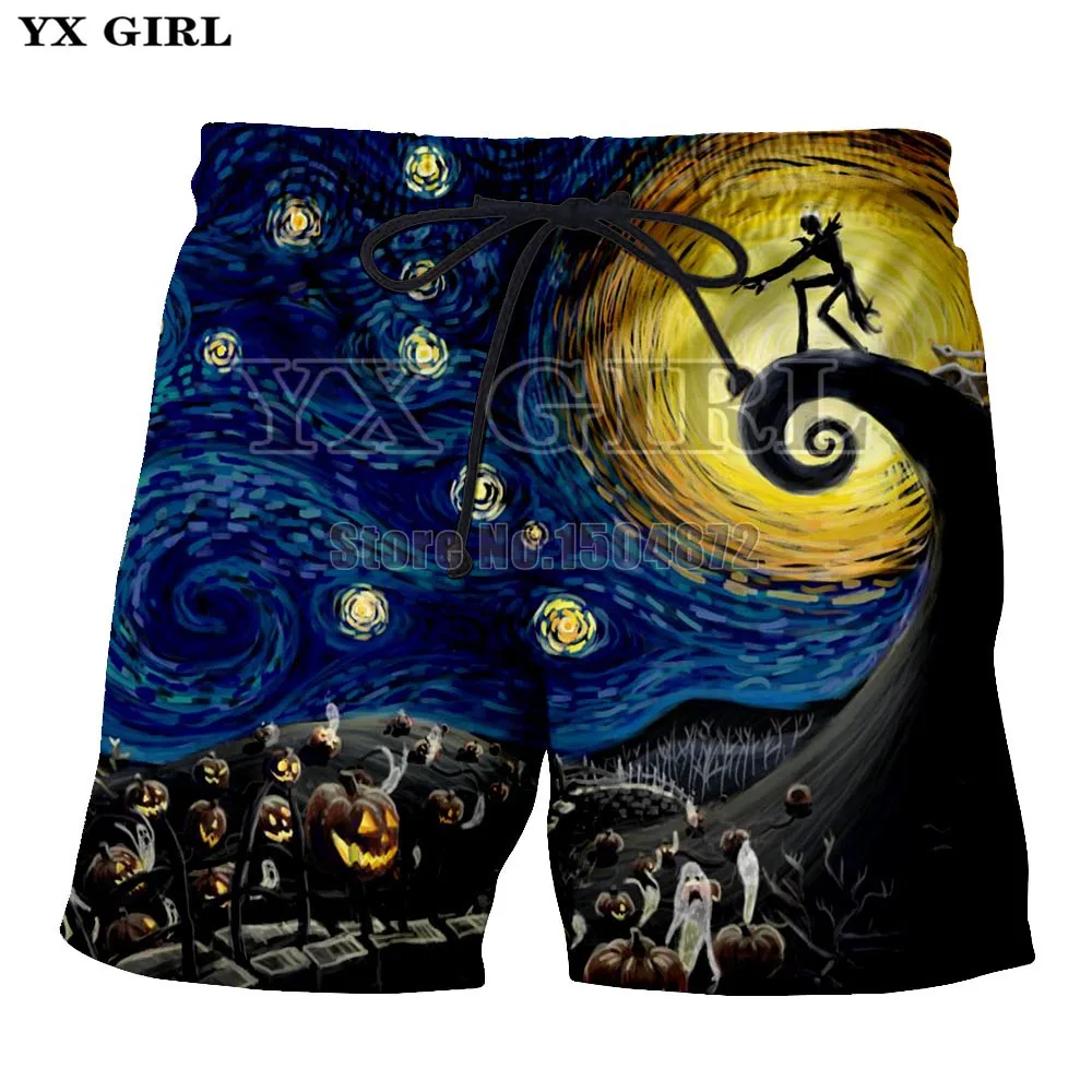 YX Girl 2018 Halloween Style Mens Shorts 3d Print Pumpkin Lantern Shorts Men Casual Shorts The Scream Painting Trousers