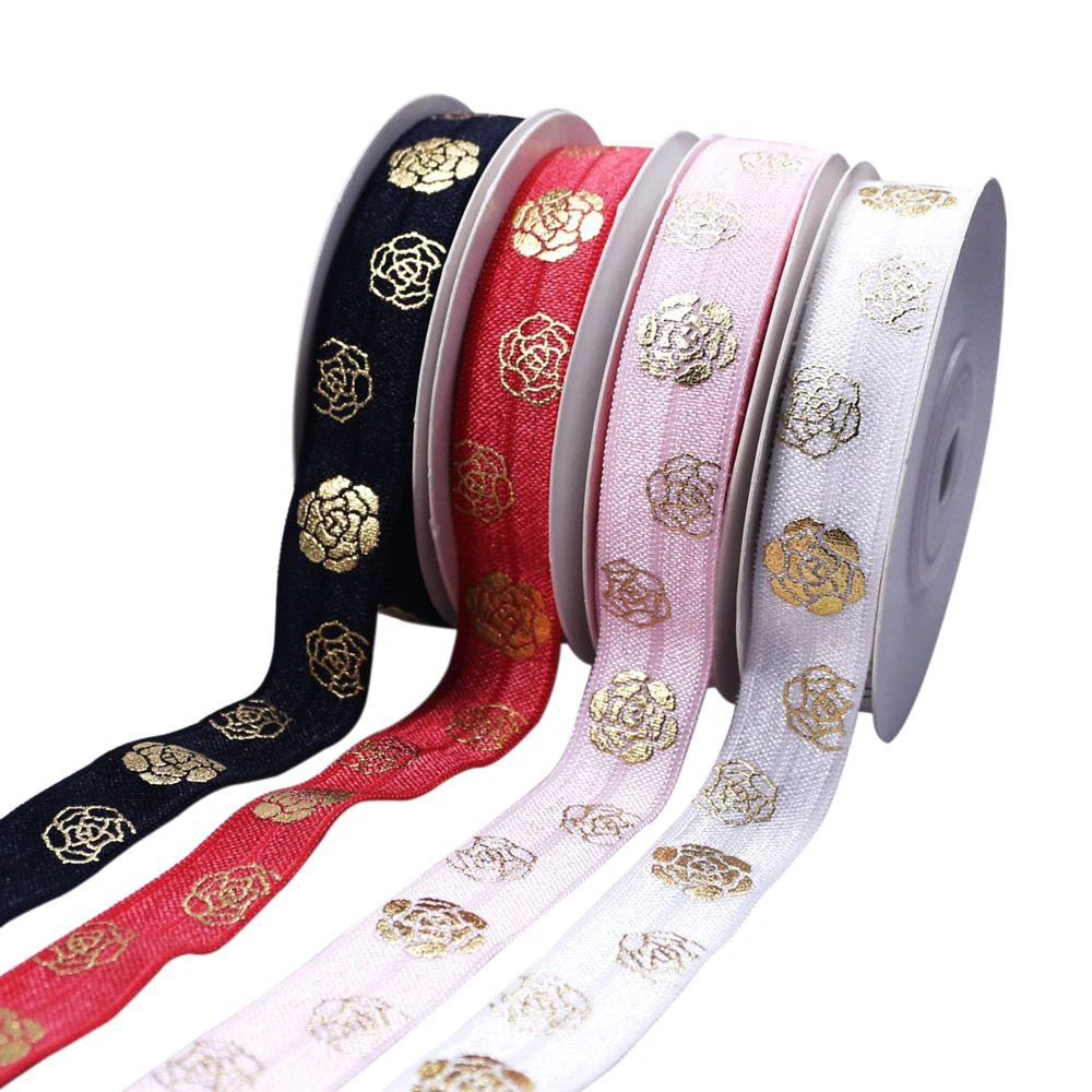 Pink with Floral design Motivational Girlboss Hair Elastic stretchy ribbon- Rose fold over elastic Downline Gift foe Blush