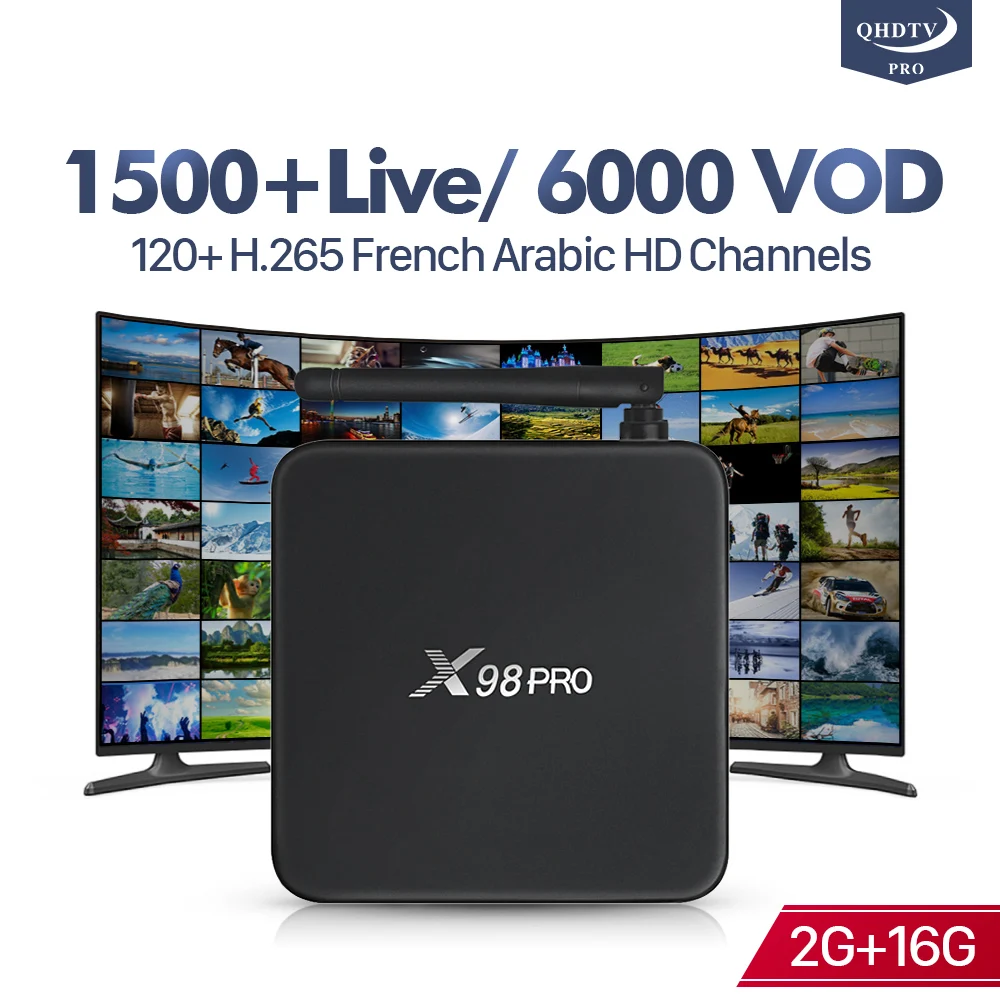 IPTV Abonnement France X98PRO Smart TV Box Android 6.0 TV Receiver QHDTV PRO Code IPTV Europe Belgium French Arabic IP TV Box