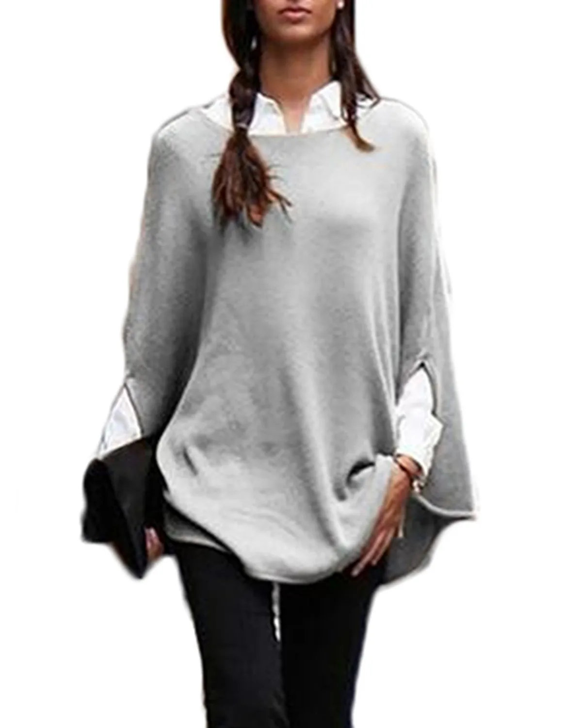 

Plus Size Pullover Sweater Women 2019 Autumn Casual Loose Crew Neck Long Batwing Sleeve Solid Knit Sweater Tops Female Outwear