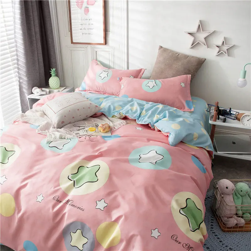  Star Owl Plaids 4pcs Bed Cover Set Cartoon Duvet Cover Adult Kids Boys Bed Sheets And Pillowcases C