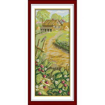 

Strawberry farm landscape Needlework,DIY DMC Cross stitch,Set Full Embroidery kit flower Pattern Cross-Stitch,Wall Home Decor
