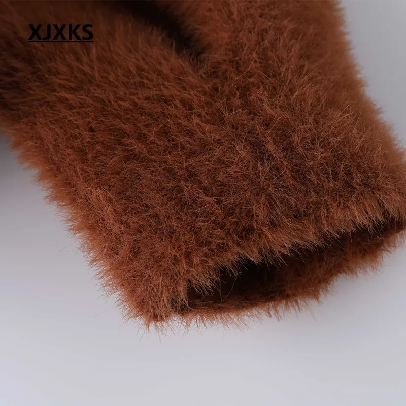 XJXKS уличная одежда с длинным рукавом удобные норковые кашемировые и шерстяные пальто на молнии Matal повседневное короткое Смешанное пальто