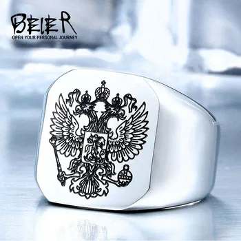 

BEIER New Cool Stainless Steel Eagle Man Ring With A Coat Of Arms Of The Russian Product High Quality Jewelry BR8-320