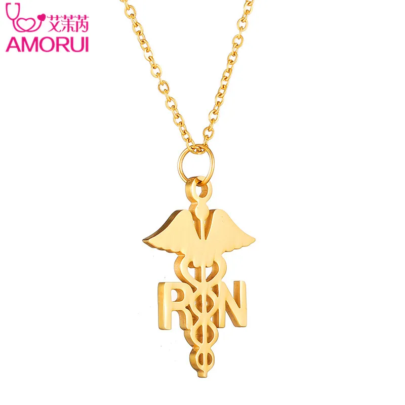 AMORUI Gold Silver Medical Registered Nurse Adjustable Necklaces Collares for Women Jewelry Collier Femme Choker Heart Necklace