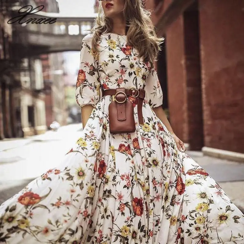 Элегантное женское Модное Длинное платье с коротким рукавом и цветочным принтом вечерние платья
