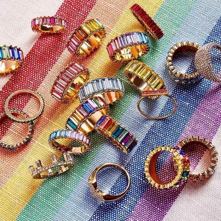 

Dvacaman Fashion Rainbow Charm Crystal Heart Shaped Wedding Rings for Women Girls Rhinestone Engagement Rings Glamour Jewelry