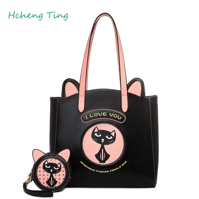 Women s font b Handbags b font Cartoon Cat Design Famous Brands Leather High Capacity High