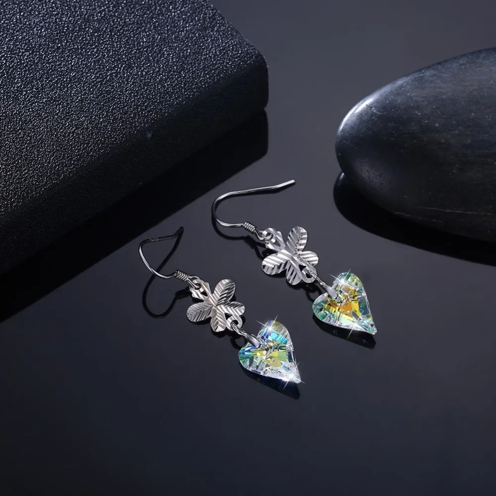 LEKANI кристаллы от Swarovski висячие серьги 925 Бабочка в форме сердца подарок цветок