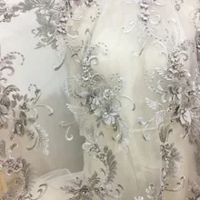 1 двор нежный 3D горный хрусталь бисером цветок кружева Blossom в серый, 3D цветок мягкая драпировка кружева для платье для выпускного вечера Вечернее платье