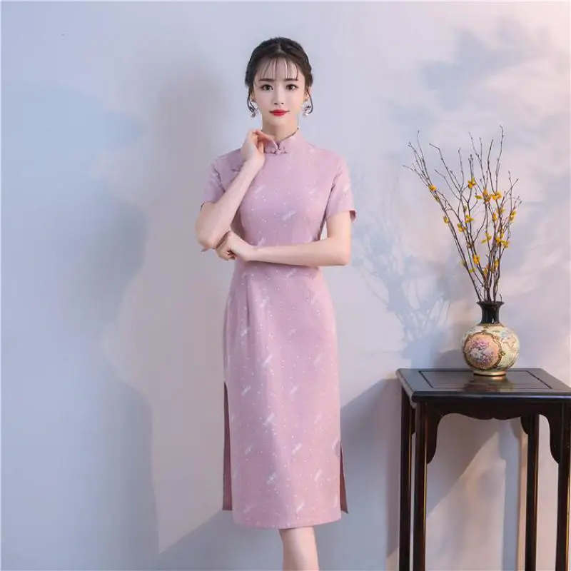 

New Arrival Women Qipao Classic Cotton Linen Chinese Short Dress Sexy Slim Mandarin Collar Cheongsam Lady Casual Vestidos S-XXL