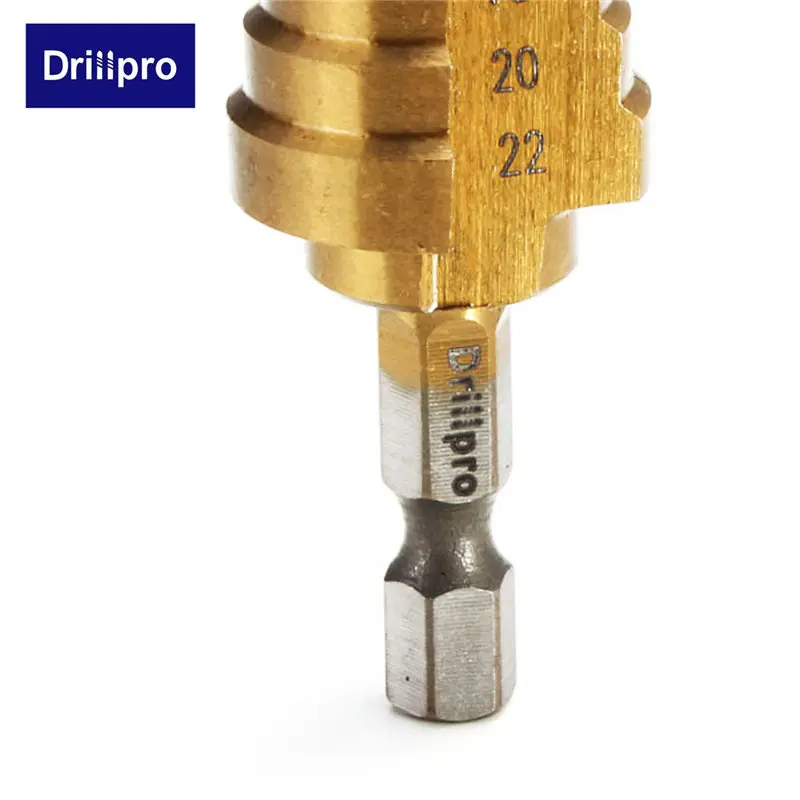 Drillpro 1 шт. шестигранное титановое ступенчатое конусное сверло для сверления отверстий 4-22 мм HSS 4241 для сверления листового металла Деревообрабатывающие инструменты
