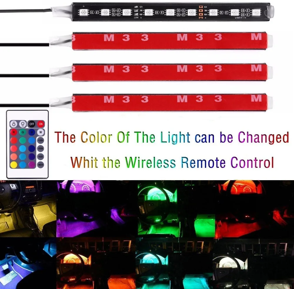4 pièces/et 7 couleurs LED Kit d'éclairage intérieur de voiture style –  MegaStora