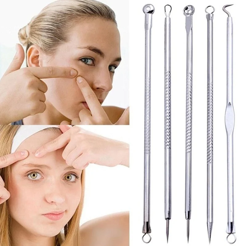 

5pcs/set acne Needle Kits Stainless Steel Blackhead Pimple Blemish Comedone acne Extractor Remover Tool Set Face Skin Care Tools