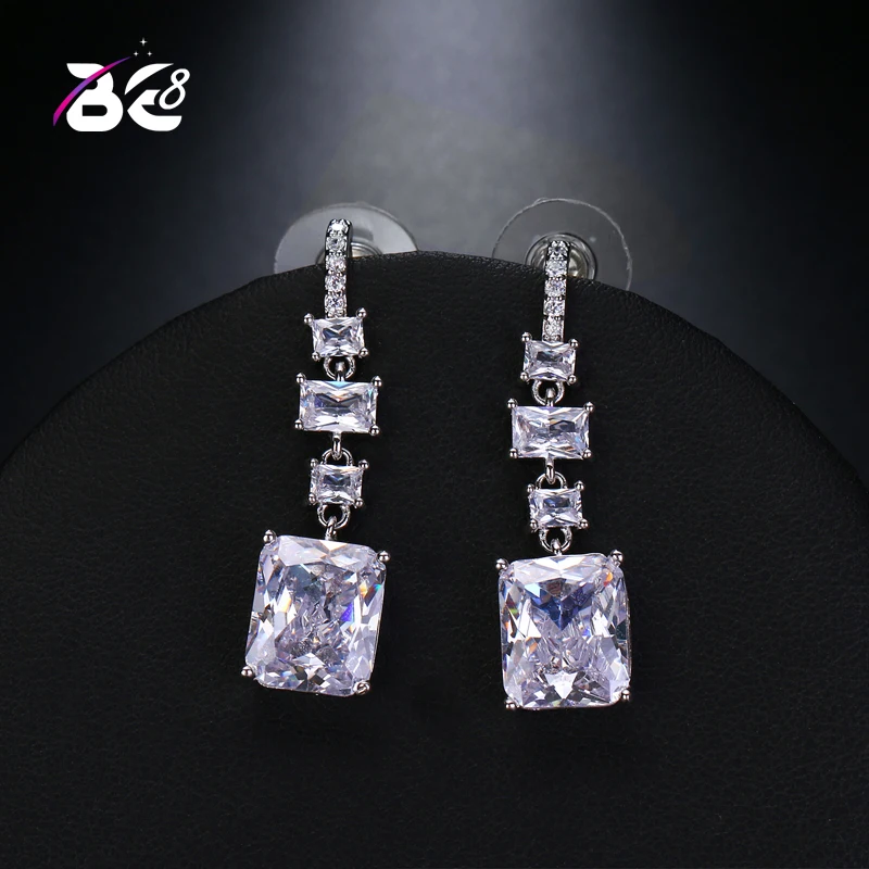 

Be 8 Hot Sale AAA CZ Statement Earrings Crystal Stone Square Shape Drop Dangle Earrings for Women Birthday Gift E489