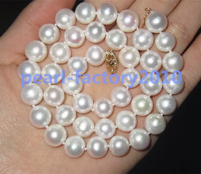 

19" 18" 10-11MM SOUTH SEA NATURAL White PEARL NECKLACE 14K GOLD CLASP (0926)