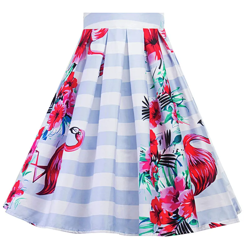

Paris Girl Retro Print Flower Summer Skirts Womens 2018 High Waist Vintage Skirt Elegant A-Line Midi Women Skirt S-XXL