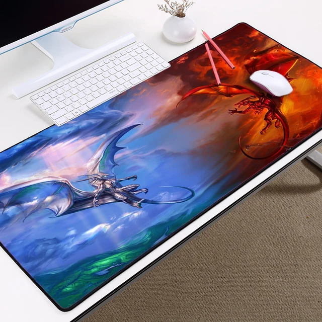 Best Offers Mairuige Gaming Mousepad High-quality Computer Peripherals Red Dragon and White Dragon Table Mouse Pad Overlock Edge Dragon Ball
