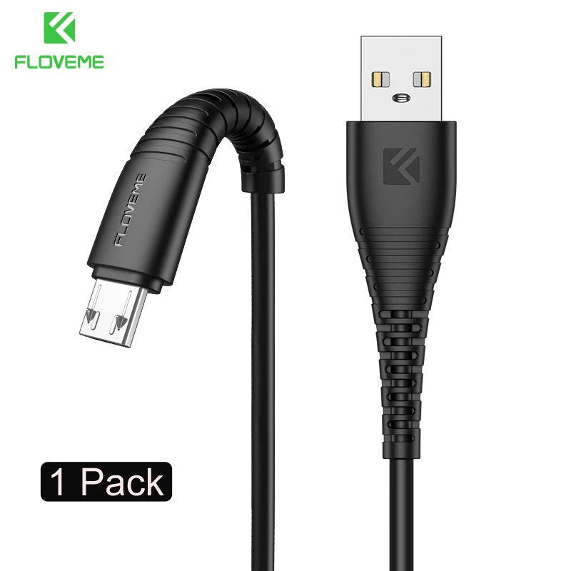 FLOVEME Micro USB кабель 5 В 2.4A зарядки данных Зарядное устройство кабель для samsung Xiaomi huawei телефона Android Зарядное устройство Кабель Micro USB шнур зарядное устройство usb кабель зарядка для телефона micro - Цвет: 1 Pack Black