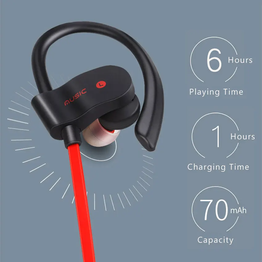 56S Bluetooth Earphones Wireless Earhook Sports Sweatproof Stereo Earbuds Headset In Ear Headphones with Mic For Running Fitness