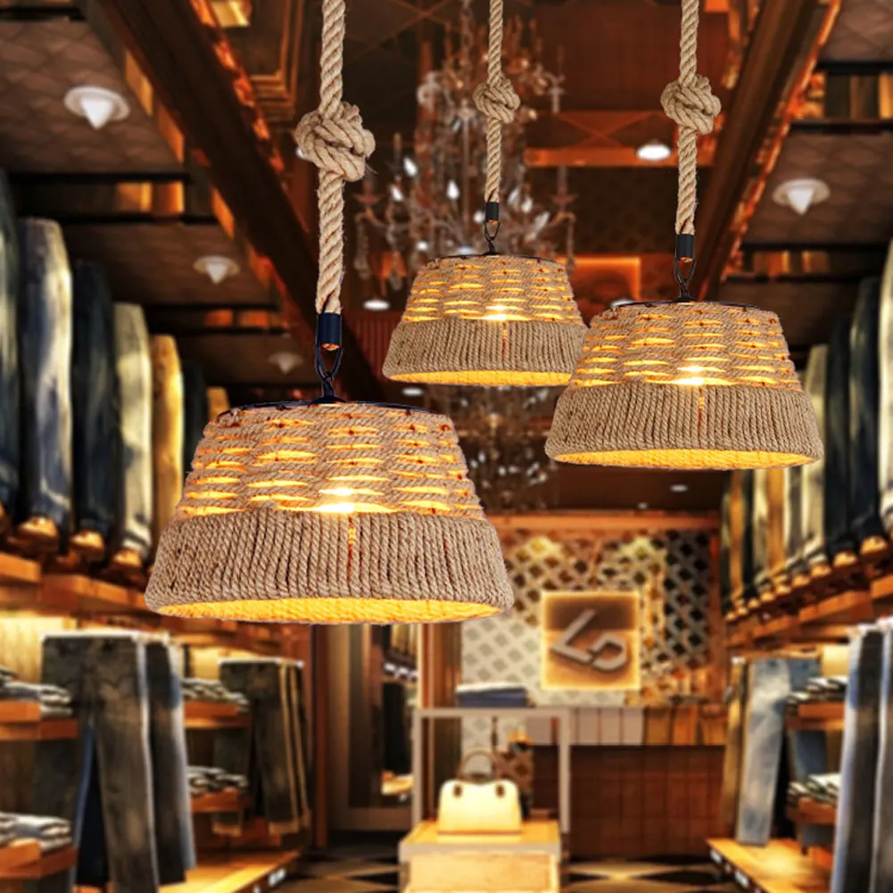 

Vintage Hemp Rope Pendant Light Industrial Handmake Rope Pendant Lamps DIY Creative Loft Edison Bulb Suspension luminaire Lights