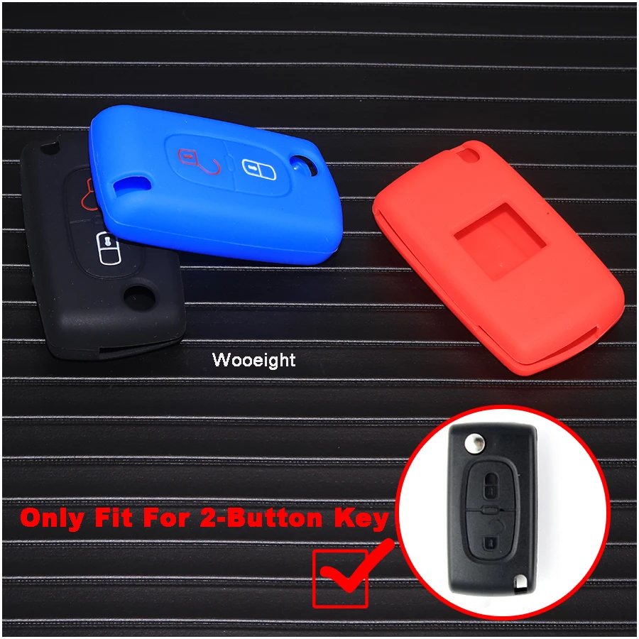 Wooeight 2 Buttons Silicone Car Key Case Remote Flip Fob Folding Cover Shell For Peugeot 207 307 308 407 408 Citrone C2 C3 C4 C5 (1)