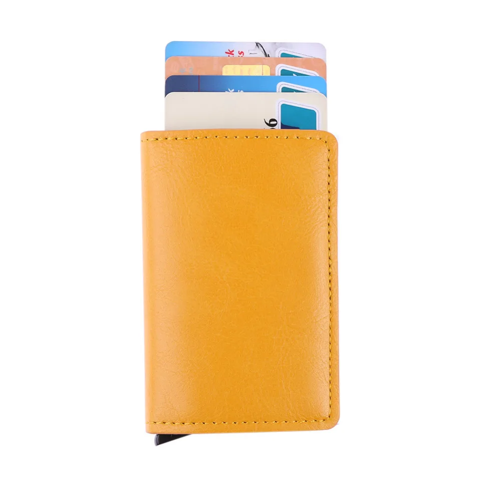 

Metal Men Card Holder RFID Aluminium Alloy Credit Card Holder PU Leather Wallet Antitheft Male Wallet Automatic Pop Up Card Case