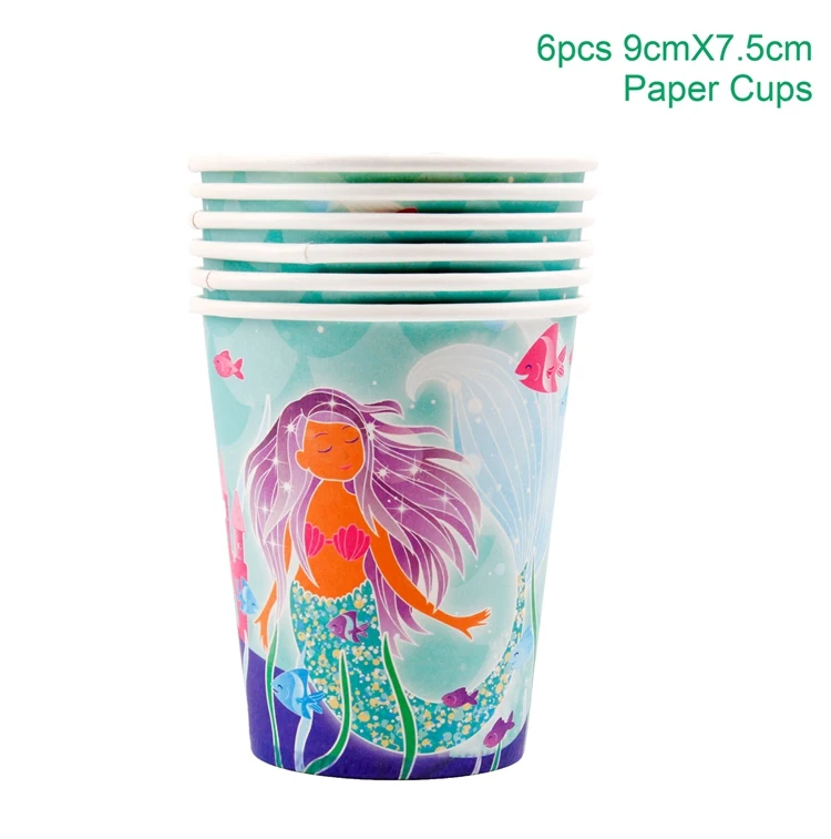 QIFU Mermaids вечерние бумажные салфетки для питья соломы одноразовые бумажные стаканчики флаг плакатная бумага тарелки свадьба день рождения поставки - Цвет: Paper Cup 6pcs