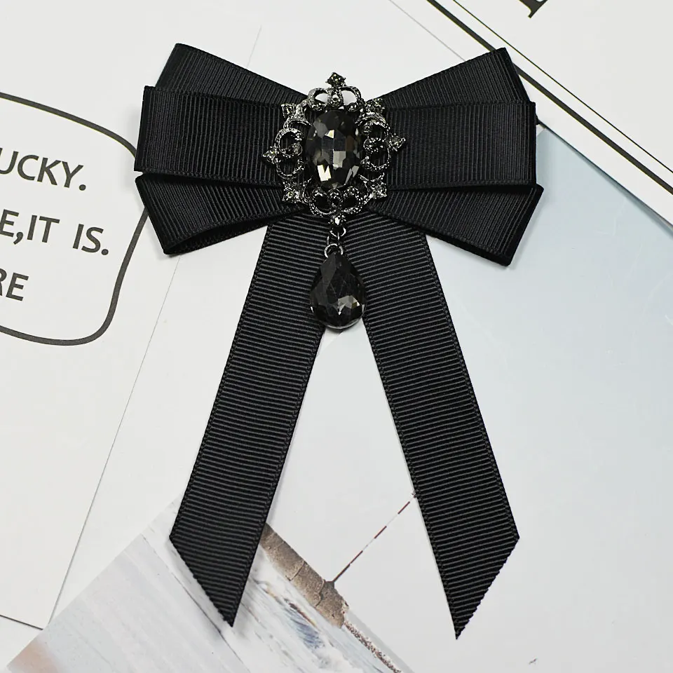

i-Remiel Fashion Red Ribbon Bow Brooch Rhinestone Crystal Fabric Cloth Art Luxury Wedding Dress Pins And Brooches Gift For Women