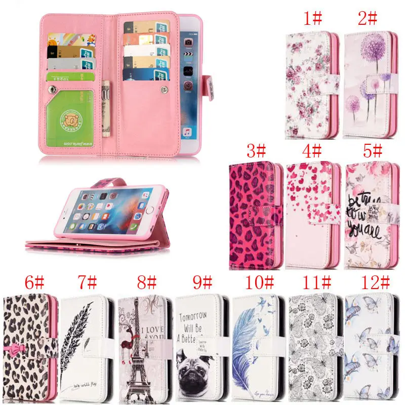 

Luxury Wallet Card Stand Flip Leather Cover Printed Case And 9 Card For Apple iPhone 6s / 6 6 Plus 5S 5G 5 SE iphone 7 8 PLUS
