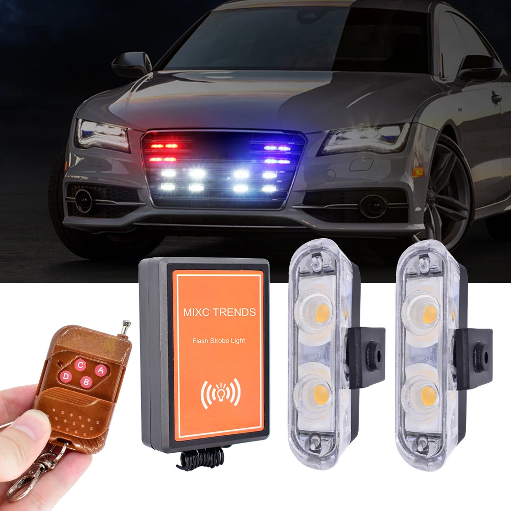 

2x2 LEDs Wireless Remote Strobe Led Police Light 12V Car Truck Emergency Flasher Day Running Dash Grille Flashing Warning Light