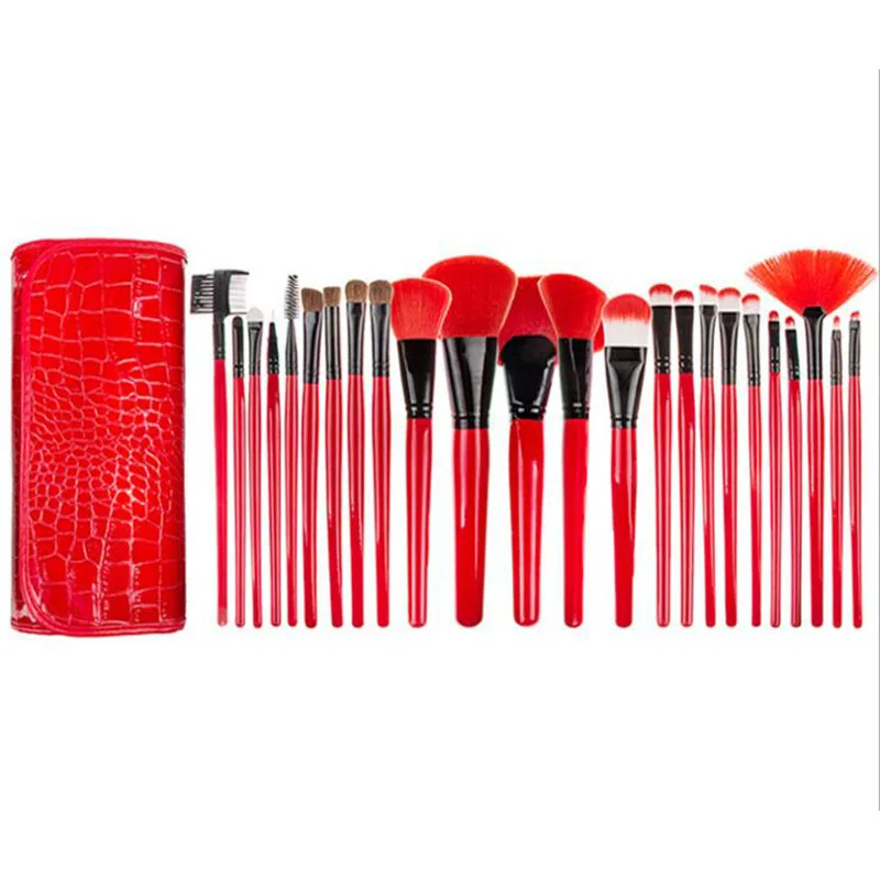 hot selling Pro 24pcs Makeup Brushes red Set Make Up Brushes Soft Synthetic Hair With PU Leather