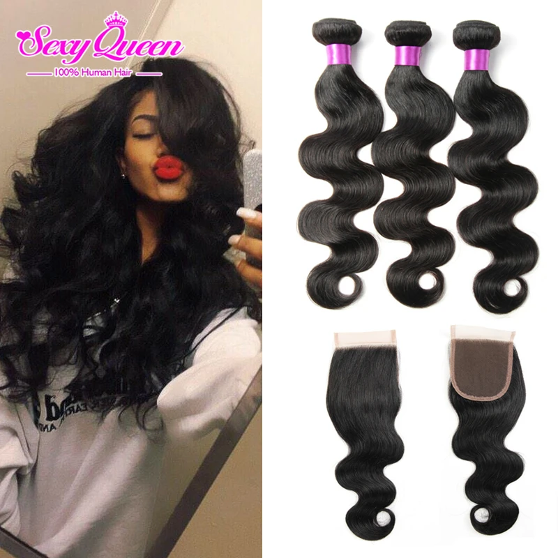 Brazilian Virgin Hair Body Wave With Closure Ms Lula Hair With Closure And Bundles Human Hair Weave 3 Bundles With Lace Closure