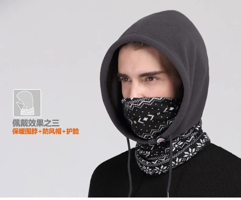 Versatile Polyester Fleece Beanies Outdoors Motorcycling Skullies Balaclavas Skiing Cycling Winter Hats Caps Face Mask Scarf New Men Women Thick Thermal Fleece (4)