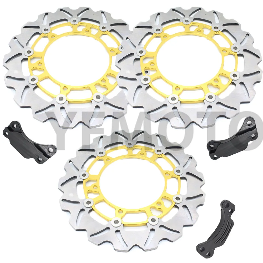 1 Set Motorcycle Front & Rear Brake Disc Rotor For TMAX500 TMAX 500 2008- 2013 09 10 11 12 Yellow Steel Hot Sales 1 pcs motorcycle rear brake disc rotor for tmax500 tmax 500 2008 2009 2010 2011 2012 2013 red free shipping