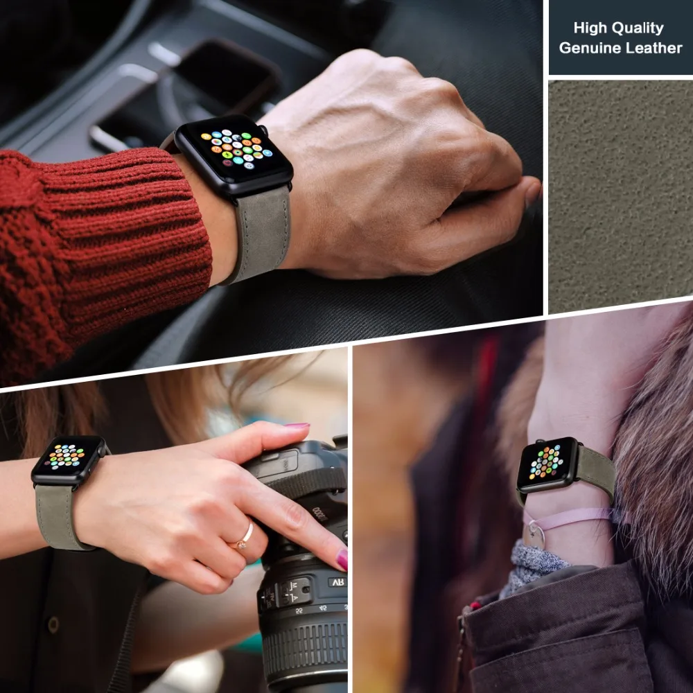 Кожаный ремешок для часов MAIKES Apple Watch 44 мм 40 серии 4 3 2 1 все модели iWatch Band 42 38