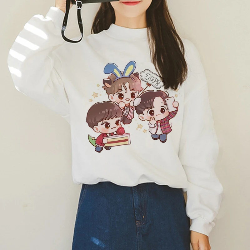  Exo Harajuku Kawaii Cartoon Turtleneck Hoodies for Women Ullzang Idols Funny Sweatshirts Korean Fan