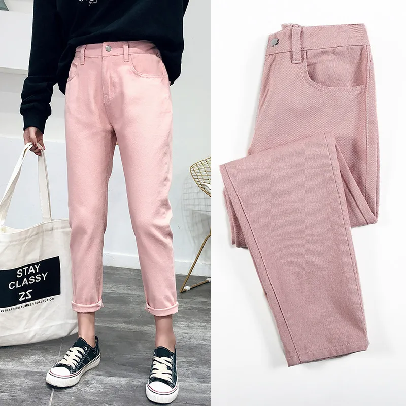 

WKOUD Boyfriend Jeans For Women 2019 New Students Solid Jeans Pants Ankle-Length Loose Casual Harem Pants Denim Trousers P8788