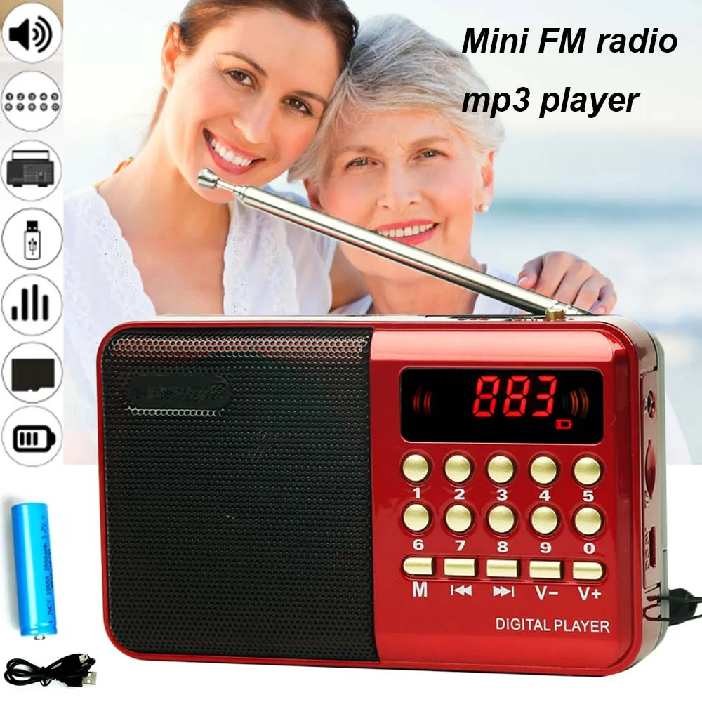 JINSERTA мини MP3 плеер Портативный FM радио Динамик с 3,5 мм разъем для наушников Поддержка USB TF карты 18650 Перезаряжаемые Батарея