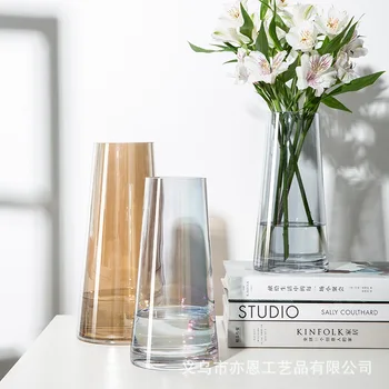 

New modern simple electroplating colorful transparent glass vase creative rainbow flower arrangement tabletop home decoration