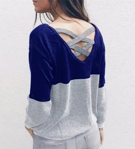 Женский двусторонний Вязанный свитер, пуловер с открытой спиной и длинным рукавом, осенняя и зимняя одежда размера плюс, Harajuku GV151 - Цвет: Blue