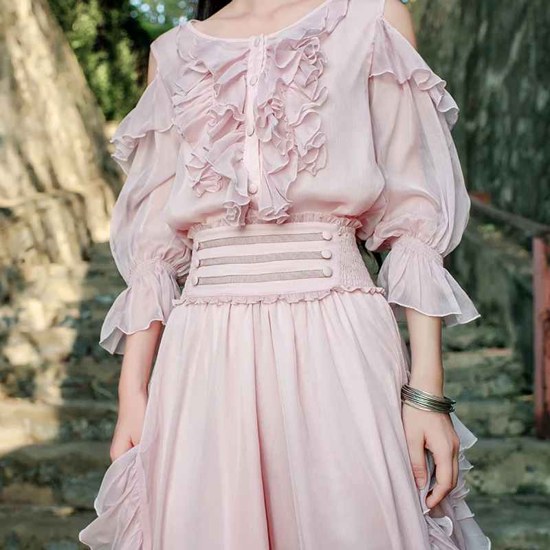 Free Shipping Boshow 2019 New Ruffles White Shirts For Women Three Quarter Sleeve Chiffon Blouses Tops S-L Spring And Autumn