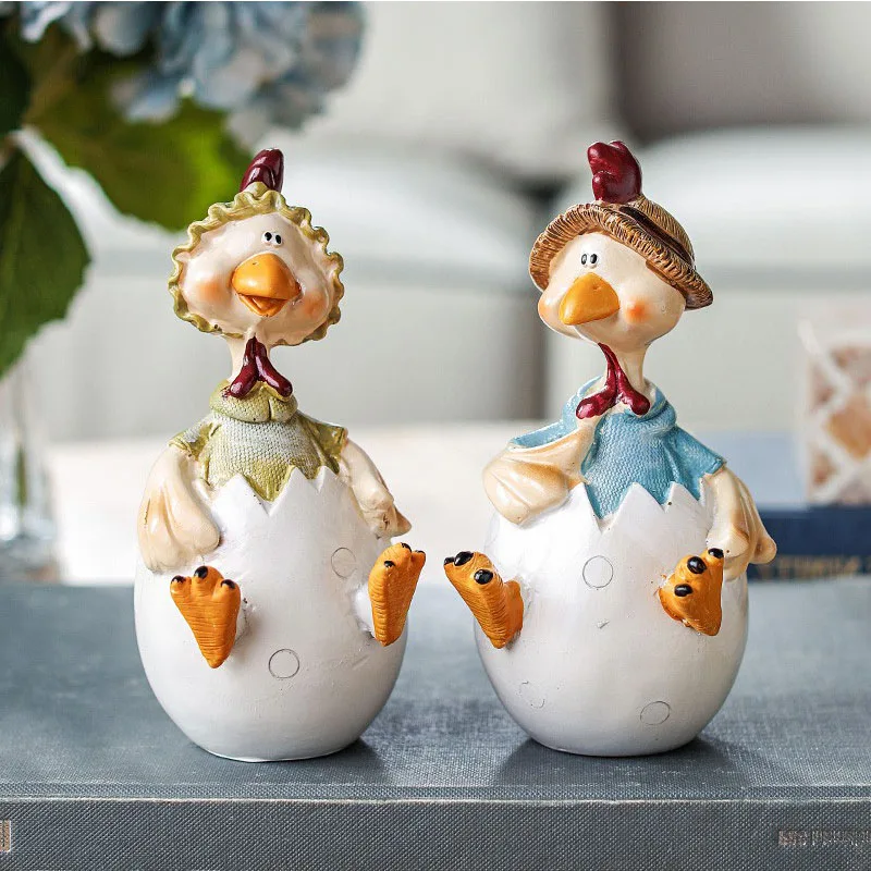 2 шт., украшение для дома в скандинавском стиле, миниатюрная модель, яйцо, курица, Статуэтка из смолы, украшение стола, аксессуары, животные, ремесла, детские игрушки - Цвет: Couple Chick